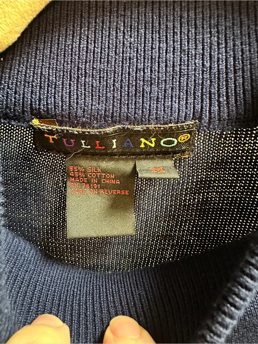 Tulliano Navy Blue Silk Cotton Mock Neck Sweater Men’s Medium